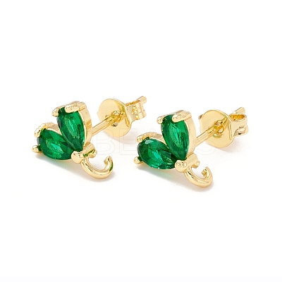 Rack Plating Brass Cubic Zirconia Stud Earrings Findings MAK-I684-10G-01-RS-1