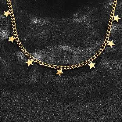 304 Stainless Steel Twisted Chain Necklaces with Star Charm Tassel NJEW-R023-07G-1