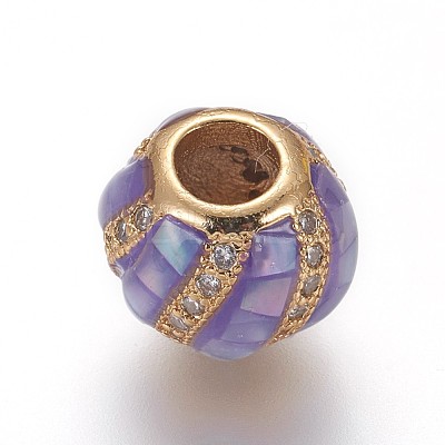 Brass Micro Pave Cubic Zirconia European Beads ZIRC-E159-06B-G-1