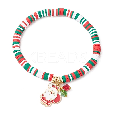 4Pcs Christmas Theme Handmade Polymer Clay Beads Stretch Bracelet Sets BJEW-JB12111-1