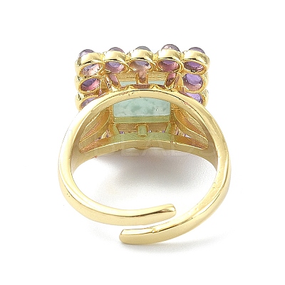 Natural Amazonite & Amethyst Rectangle Adjustable Ring RJEW-B030-01B-02-1