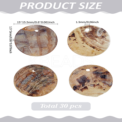 30Pcs Natural Akoya Shell Flat Round Charms BSHE-LP0001-02-1