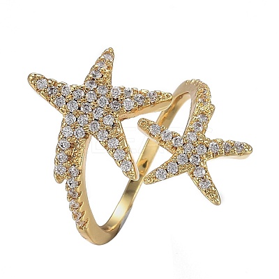 Adjustable Brass Micro Pave Clear Cubic Zirconia Cuff Rings X-ZIRC-Z002-29G-1