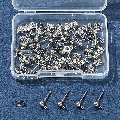 40Pcs 304 Stainless Steel Ball Post Stud Earring Findings STAS-FS0001-76P-1