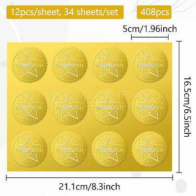 34 Sheets Self Adhesive Gold Foil Embossed Stickers DIY-WH0509-026-1