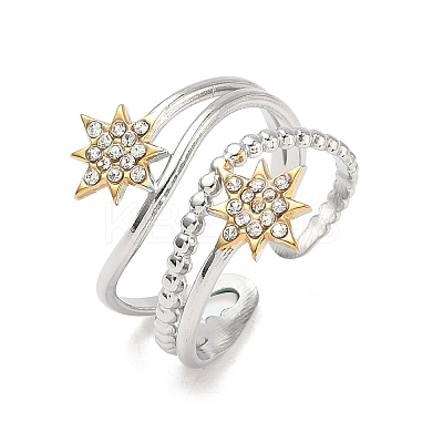 Sun 304 Stainless Steel Rhinestone Cuff Rings RJEW-D338-04GP-1