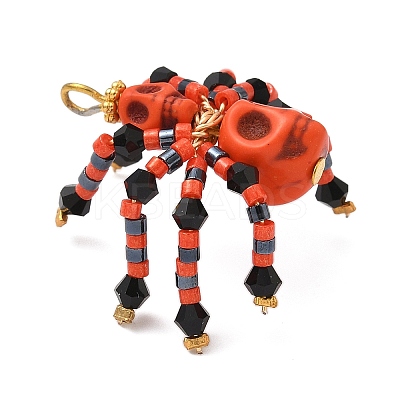 Halloween Theme Dyed Synthetic Turquoise & Glass Seed Beads Pendants PALLOY-MZ00774-04-1