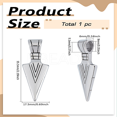 1Pc Triangle Pendulum 304 Stainless Steel Big Pendants STAS-LP0002-75-1