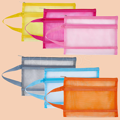 6Pcs 6 Colors Nylon Mesh Pen Bag AJEW-CP0006-77-1