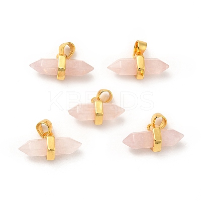 Natural Rose Quartz Double Terminal Pointed Pendants G-P481-01G-04-1