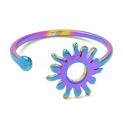 Ion Plating(IP) 304 Stainless Steel Sun Open Cuff Ring for Women RJEW-M149-05RC-1