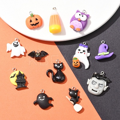 24Pcs 12 Styles Halloween Opaque Resin Pendants RESI-YW0004-84-1
