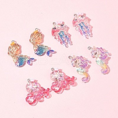 8Pcs 4 Styles Ocean Theme Transparent Resin Pendants CRES-FS0001-17-1