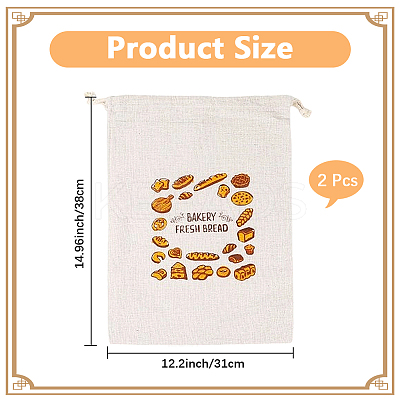 2Pcs Linen Bread Print Pouches AJEW-CP0003-81B-1