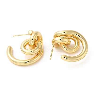 Brass Rings Dangle Stud Earrings EJEW-G382-02G-1