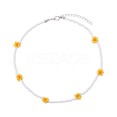 Bohemian Daisy Flower Glass Seed Beaded Necklaces with Alloy End Chains FS-WGC49A6-12-1