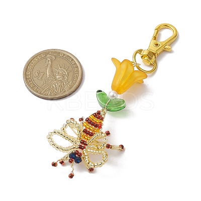 Bees Handmade Glass Seed Beads Pendants Decorations HJEW-MZ00069-1