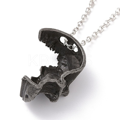Retro Alloy Broken Half Skull Pendant Necklace for Men Women NJEW-B085-04A-1