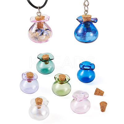 6Pcs 6 Colors Lucky Bag Shape Glass Cork Bottles Ornament AJEW-TA0001-73-1