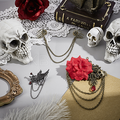 3Pcs 3 Styles Gothic Style Alloy Rhinestone Hanging Chain Brooches JEWB-GA0001-46-1