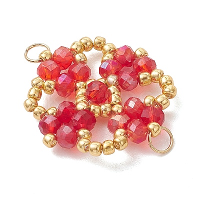 Electroplate Glass Beaded Flower Connector Charms PALLOY-MZ01297-03-1