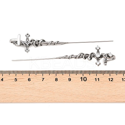 Snake Cross 316 Stainless Steel Micro Pave Clear Cubic Zirconia Ear Wrap Crawler Hook Earrings AJEW-C044-20AS-1