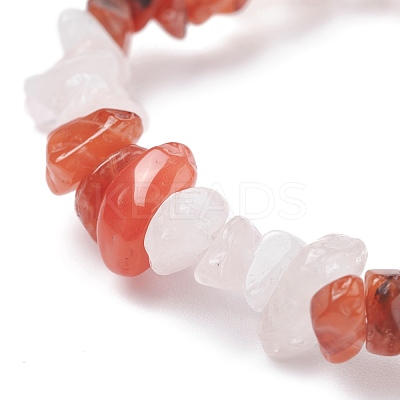 Natural Carnelian(Dyed) & Rose Quartz Chips Beads Stretch Bracelet for Women BJEW-AL00003-17-1