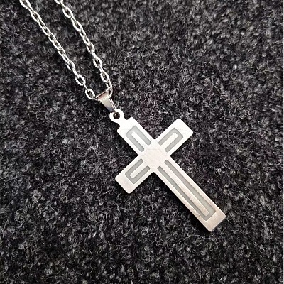 Luminous Glow in the Dark Stainless Steel Cross Pendant Necklace PW-WG31976-01-1