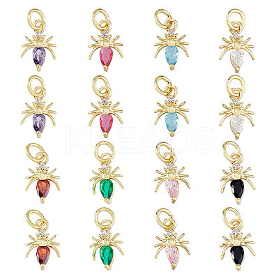 16PCS 8Colors Brass Micro Pave Cubic Zirconia Charms KK-DC0003-69-1