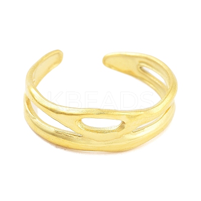 Real 18K Gold Plated 304 Stainless Steel Open Cuff Rings for Women LS-RJEW-B061-01G-05-1