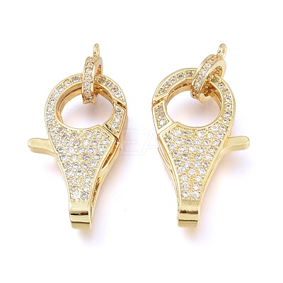 Brass Micro Pave Clear Cubic Zirconia Lobster Claw Clasps ZIRC-L076-066G-1