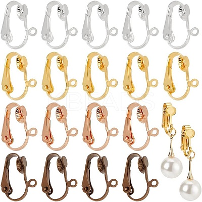 40Pcs 4 Colors Brass Clip-on Earring Findings KK-AR0004-20-1