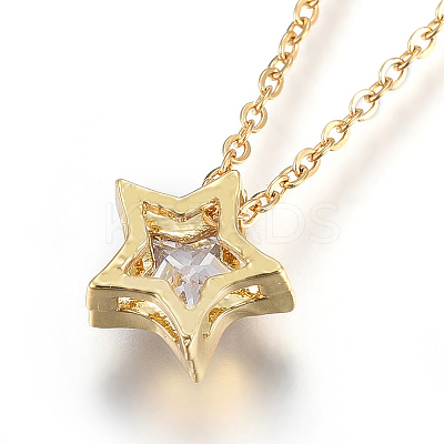 304 Stainless Steel Brass Cubic Zirconia Pendant Necklaces NJEW-O108-13G-1