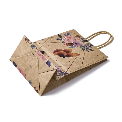 Flower Butterfly Pattern Kraft Paper Bags LS-CARB-F012-03A-1