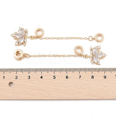 Rack Plating Maple Leaf Brass Clear Cubic Zirconia European Safety Chains KK-F879-25G-1