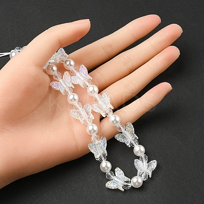 Acrylic Butterfly Pearl Beaded Mobile Straps HJEW-YW0001-01-1