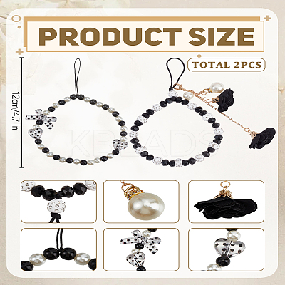 2Pcs 2 Style Acrylic Beaded Mobile Phone Lanyard Wrist Strap AJEW-LP0005-92-1