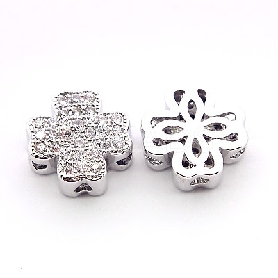 Clover Brass Micro Pave Cubic Zirconia Hollow Beads ZIRC-L047-10P-1