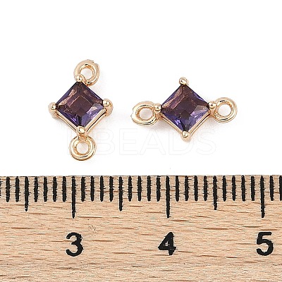 Brass Pave Glass Rhombus Links Connector Charms GLAA-Q088-001G-1