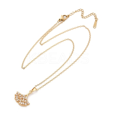 Ginkgo Leaf Brass Micro Pave Cubic Zirconia Pendant Neckalces NJEW-C076-26G-1