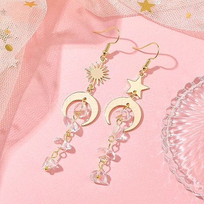 Moon & Sun & Star Brass Asymmetrical Earrings EJEW-JE05461-03-1