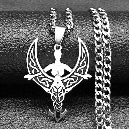 201 Stainless Steel Black Enamel Moon Goddess Pendant Necklaces NJEW-H065-10P-1
