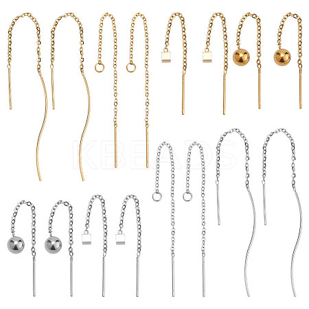 16Pcs 8 Style Cube & Round & Twist 304 Stainless Steel Stud Earrings EJEW-PH0001-26-1