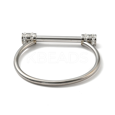 304 Stainless Steel D Shape Bar Screw Bangle with Cubic Zirconia STAS-E057-01P-1