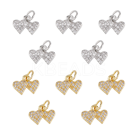 10Pcs 2 Colors Rack Plating Brass & Clear Cubic Zirconia Pendants KK-HS0001-11-1