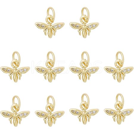 10Pcs Brass Micro Pave Clear Cubic Zirconia Charms ZIRC-HS0001-01-1