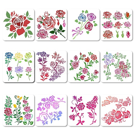 12Pcs 12 Styles PET Plastic Hollow Out Drawing Painting Stencils Templates DIY-WH0286-039-1