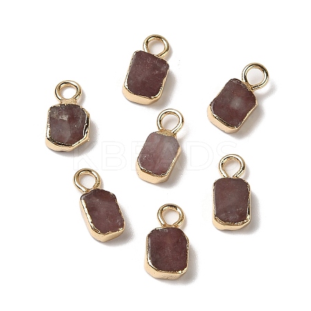 Natural Strawberry Quartz Rectangle Charms G-Q169-07G-04-1