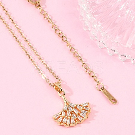Ginkgo Leaf Brass Micro Pave Cubic Zirconia Pendant Neckalces NJEW-C076-26G-1