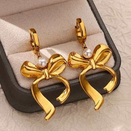 304 Stainless Steel Bowknot Hoop Earrrings EJEW-U065-04G-1